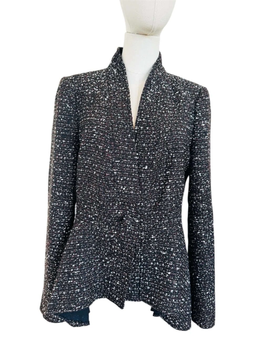 Donna Karan Black and White Tweed Peplum Blazer